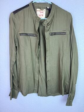 Triple Five Soul Shirt uni Medium Green Band Collar Pocket Button Up TLF182223